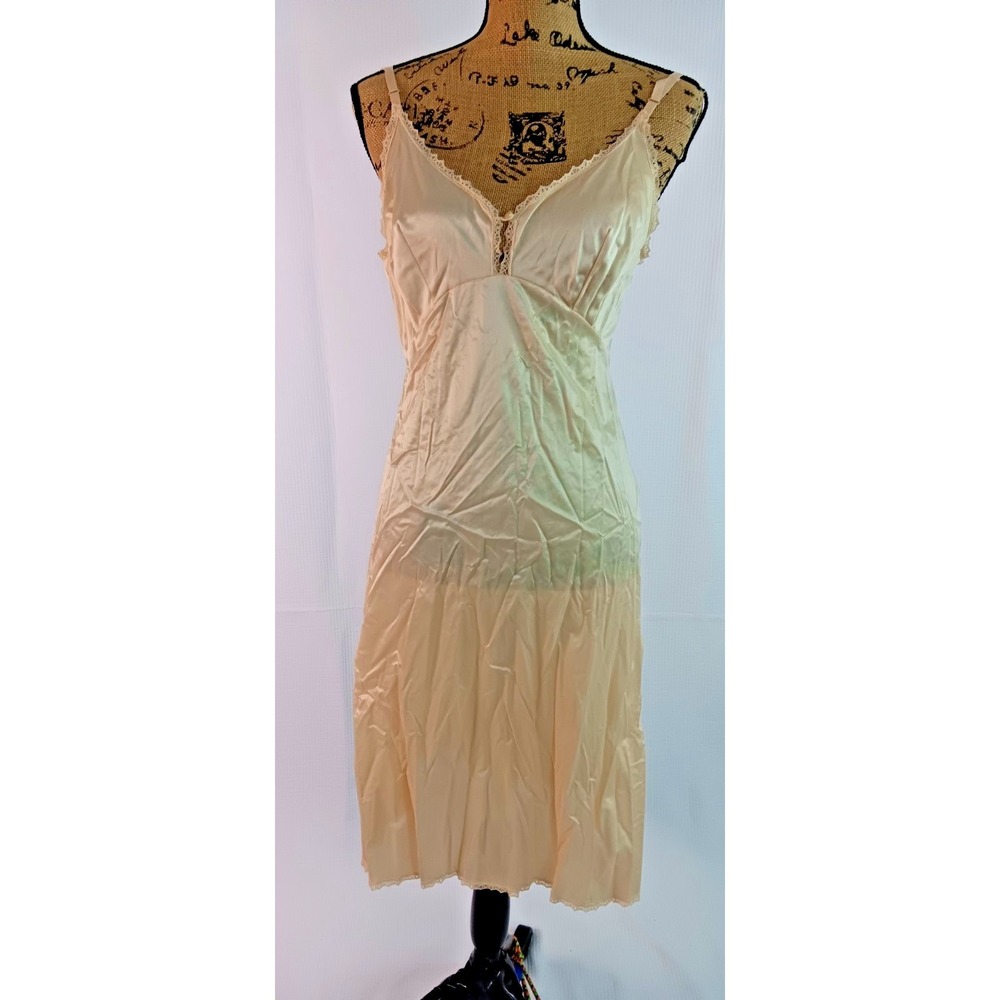Women Spaghetti Strap Acetate beige‎ underdress full slip lace Lingerie XS - Sm